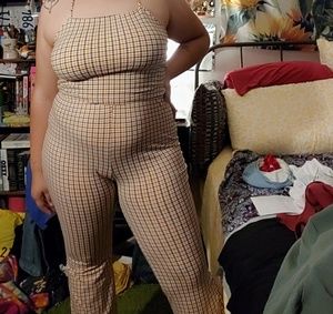 Matching plaid stretch knit set